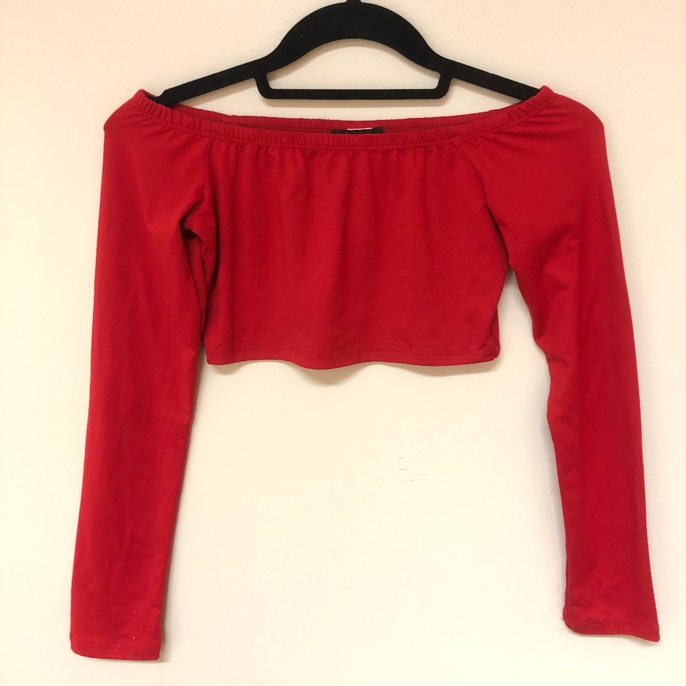 Red Off the shoulder Crop Top